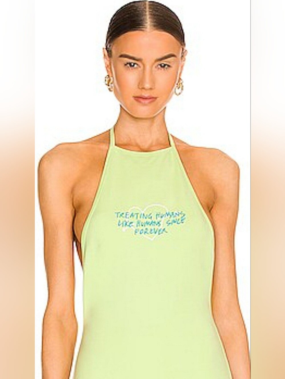 Revolve Halter Dress Green "Treating Humans Like Humans Since Forever" S…